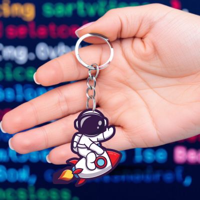 Astronaut theme Acrylic Anime & Cartoon Theme Keychain For Bike & Car Birthday Return Gift For Kids Gift For Girls & Boys